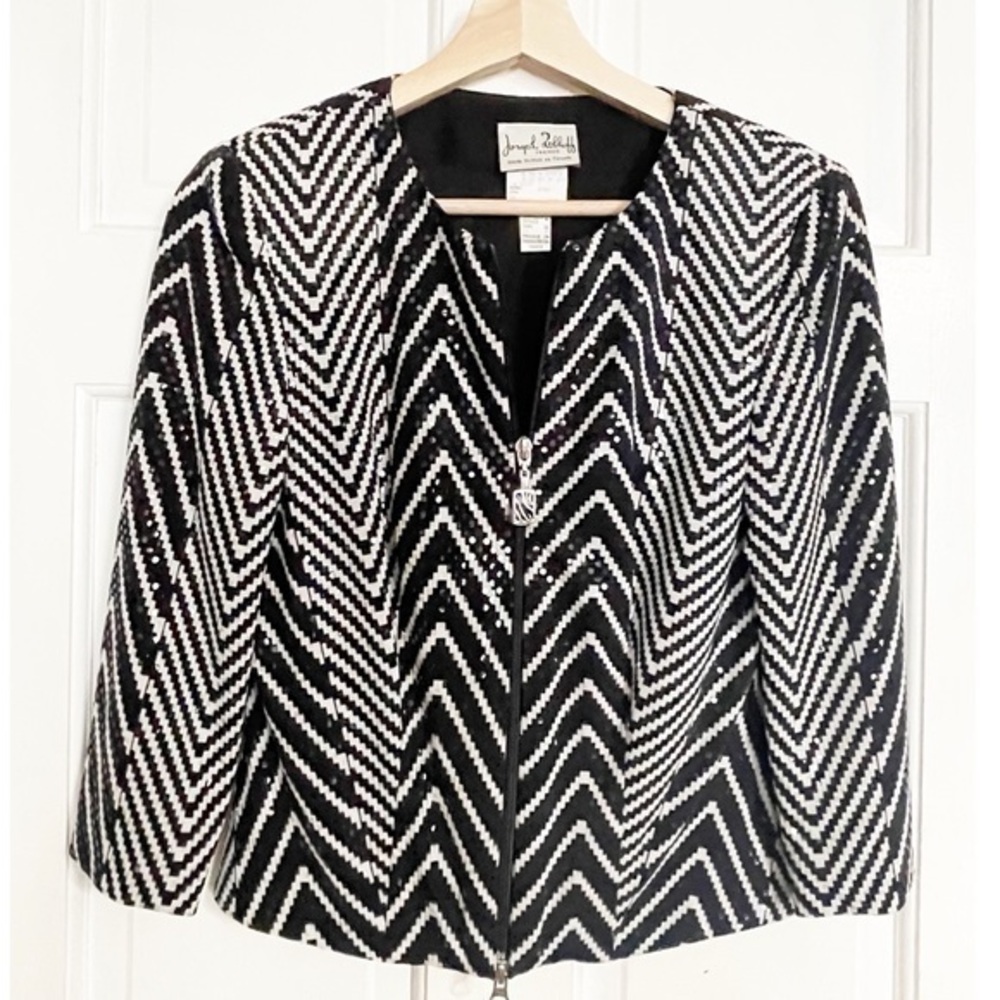 Joseph Ribkoff monochrome black and white blazer |Vintage  sparkly jacket Sz 4